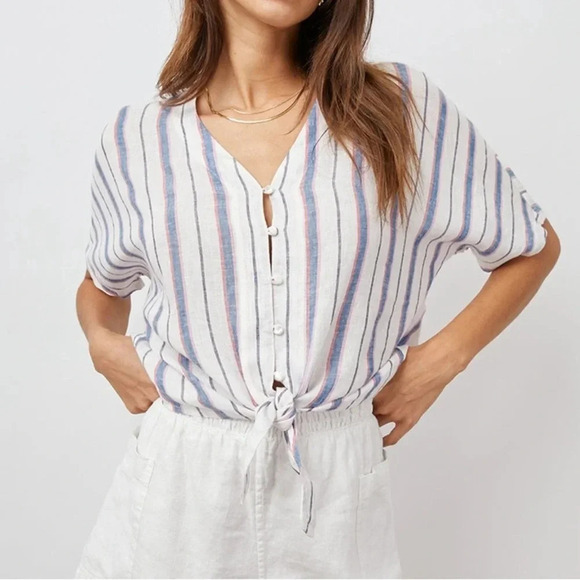 Rails Thea Tahiti Strip Linen Button-up Tie Shirt Small - Picture 1 of 10